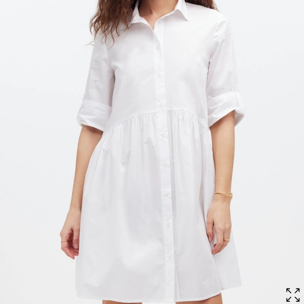Madewell Button-Front Mini Shirtdress in Poplin White Color Size S New No Tag - Picture 3 of 16
